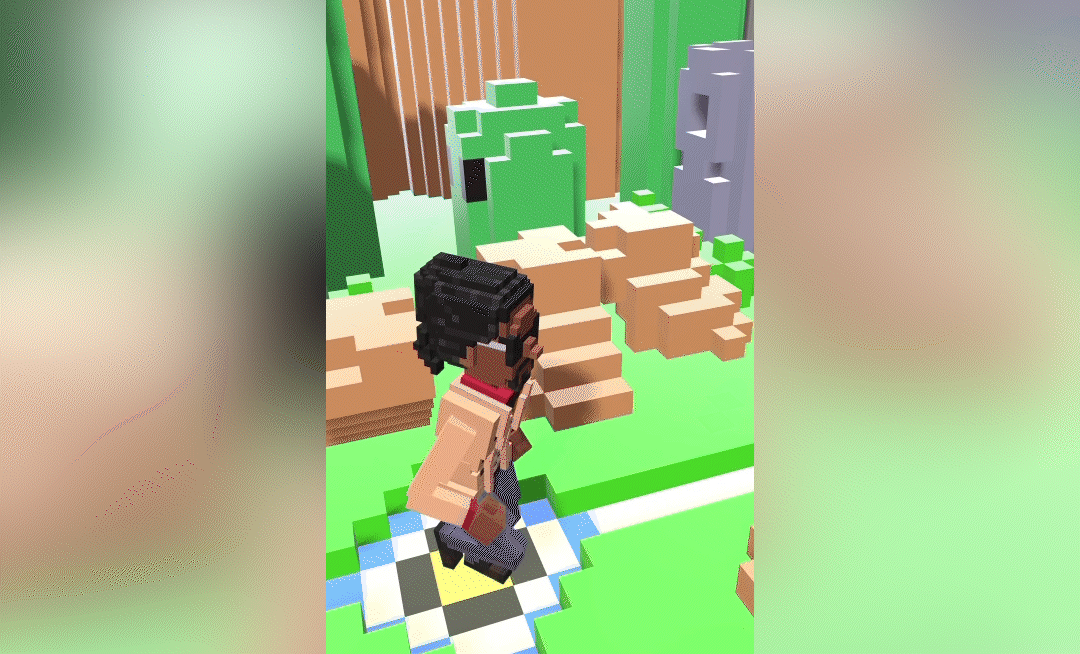Web3 AR game with Voxelized Snoop avatar moving based on human gestures in the metaverse